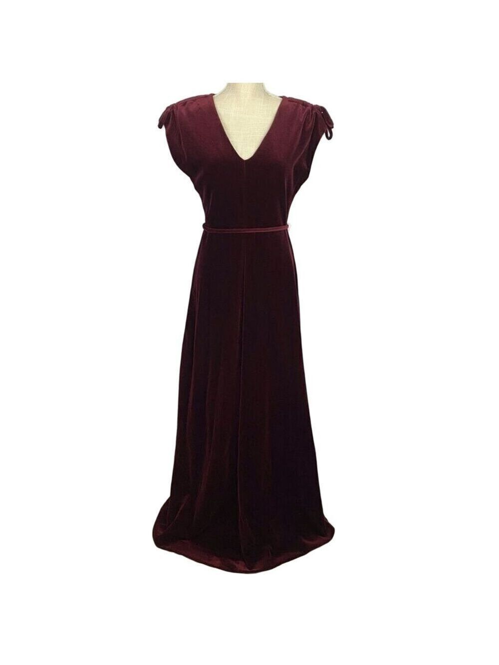 Vintage Red Burgundy Maxi Dress by The Kollection Short Sleeve V Neck women’s S